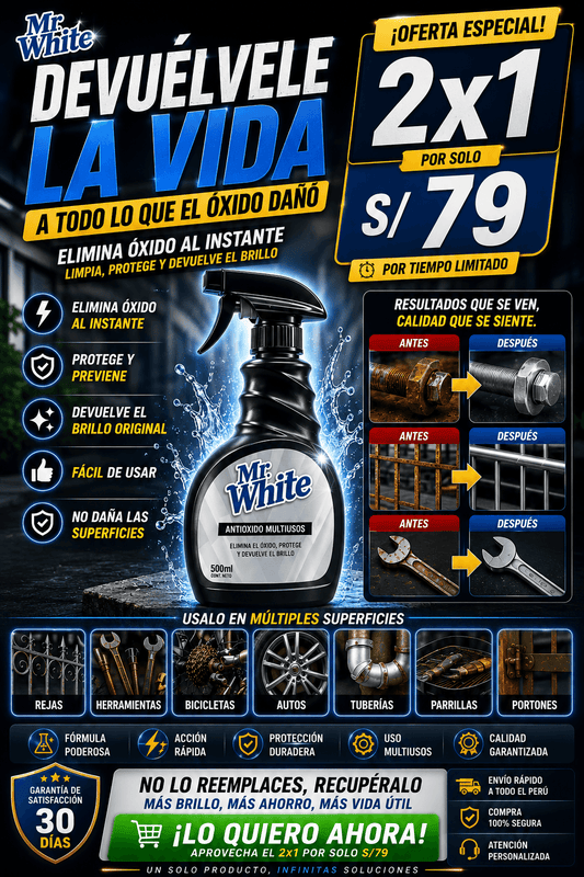 Mr. White Quita Óxido Multiusos 500ml | Limpia, Protege y Devuelve el Brillo