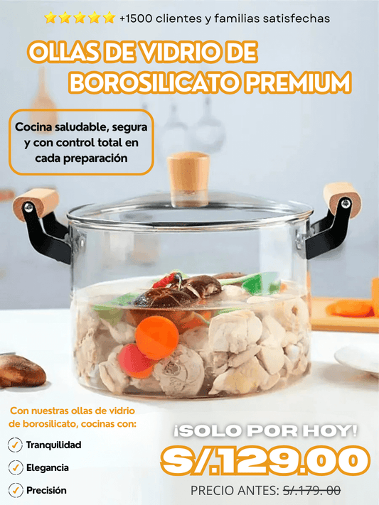 Elegante Olla de Vidrio Borosilicato PREMIUM Resiste Altas Temperaturas