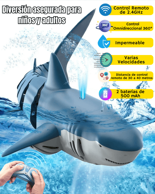 Tiburón RC Profesional – Cola Articulada Biónica, Múltiples Velocidades y 40m de Control
