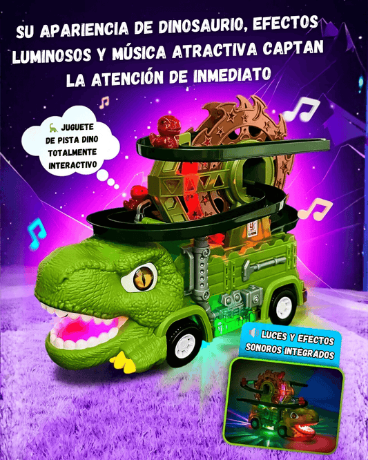 DinoCar con Pista y Efectos LED: 4 Modos de Juego para Horas de Diversión