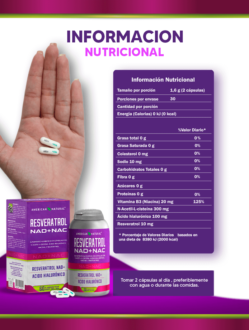 NAD + Resveratrol Reforzado con Acido Hialuronico | PREMIUM